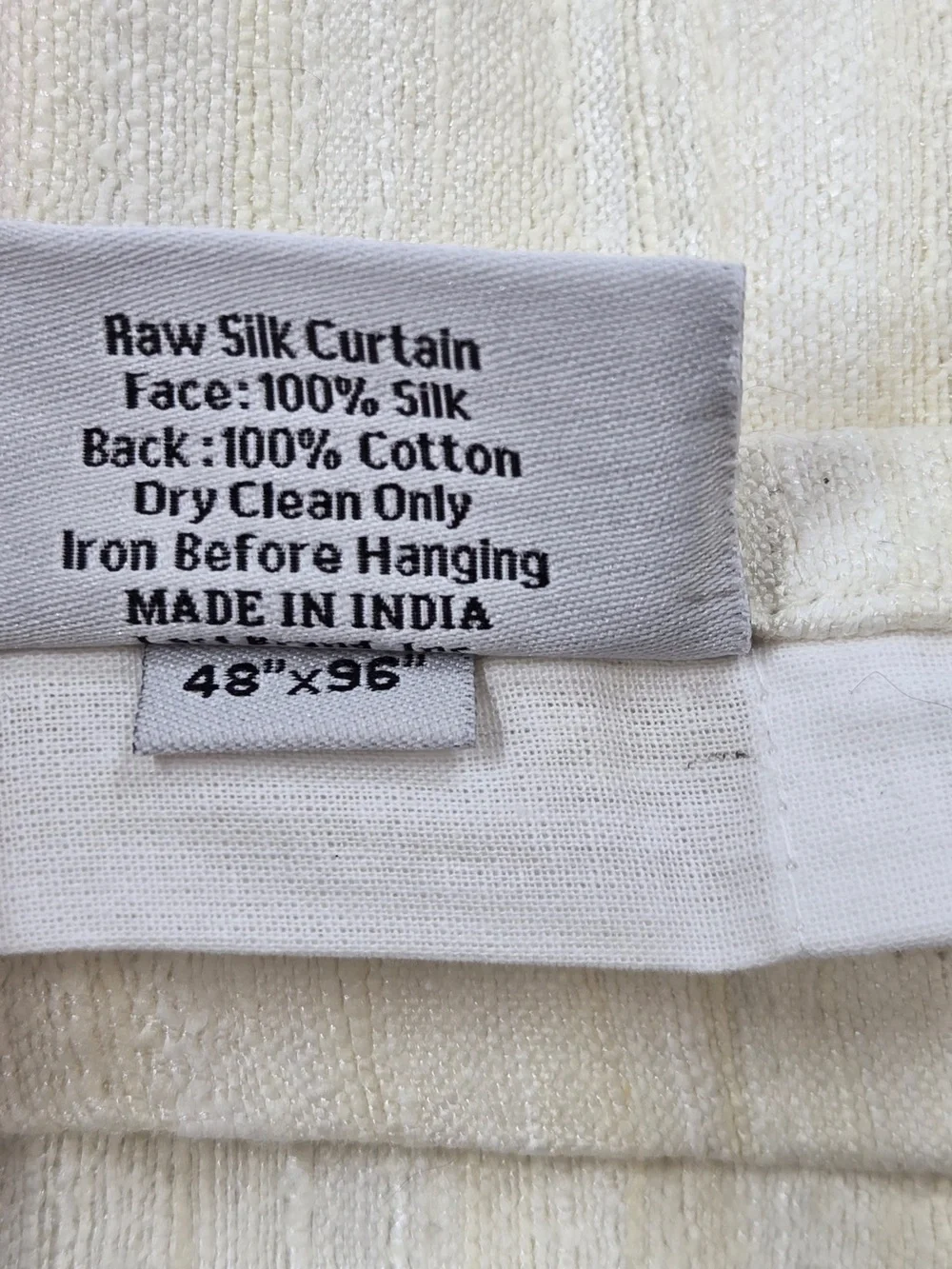 NWT QUINCE Set Of 2 (1-48x84 & 1-48x96) Raw Silk Curtains Ivory 8998